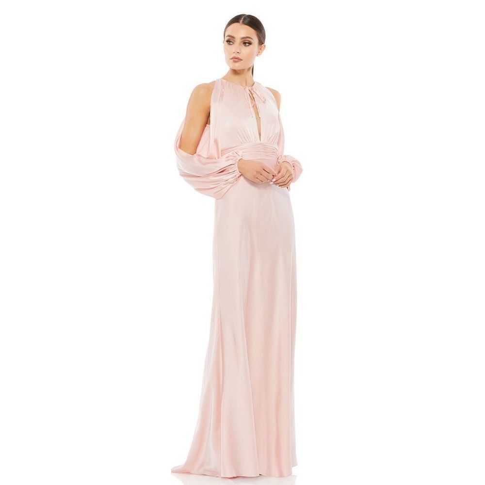 NEW Ieena for Mac Duggal Long Sleeve Cold Shoulder Keyhole Gown Pink Size 0